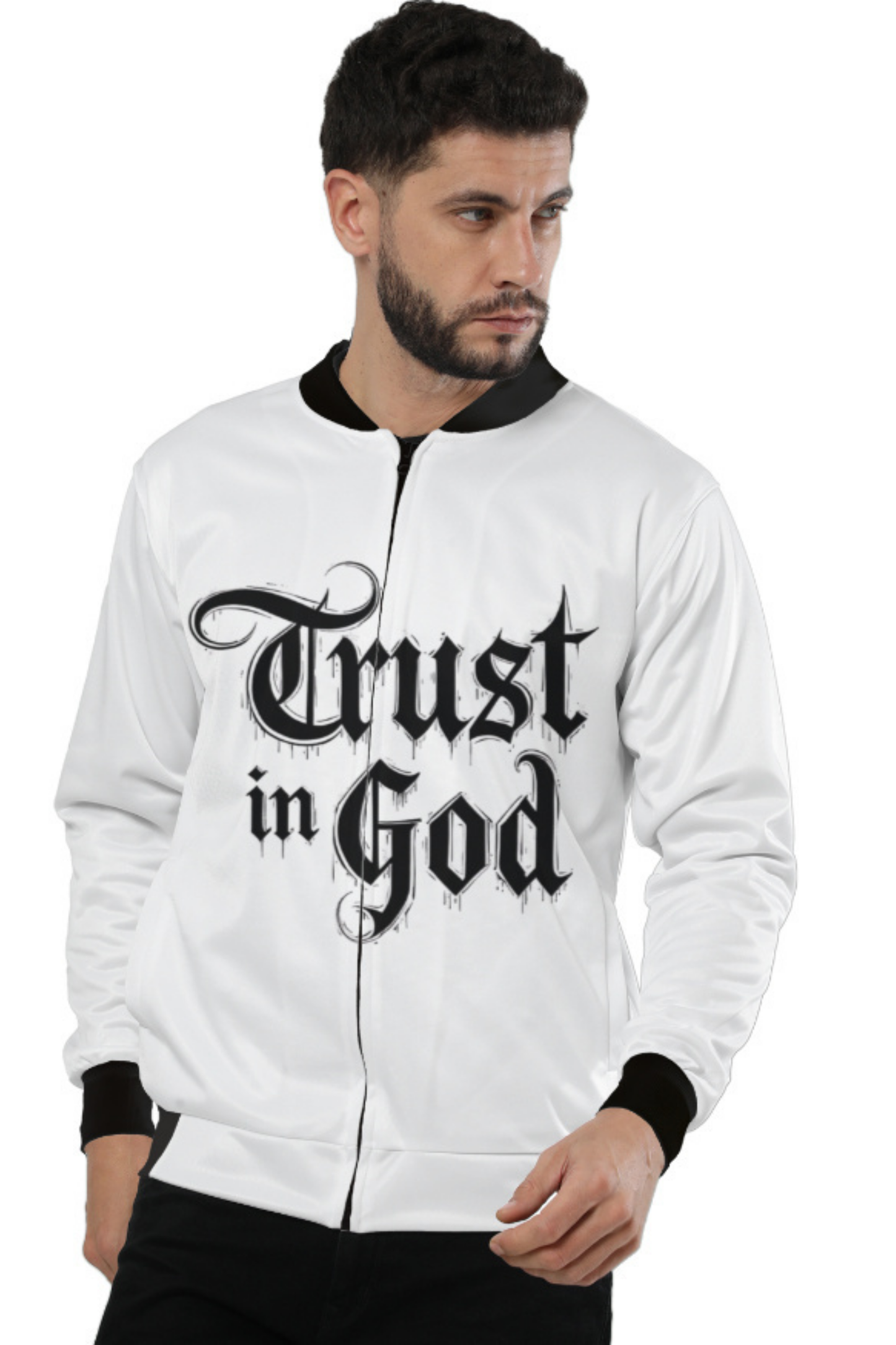 Trust in God" Gothic Script Bomber Jacket