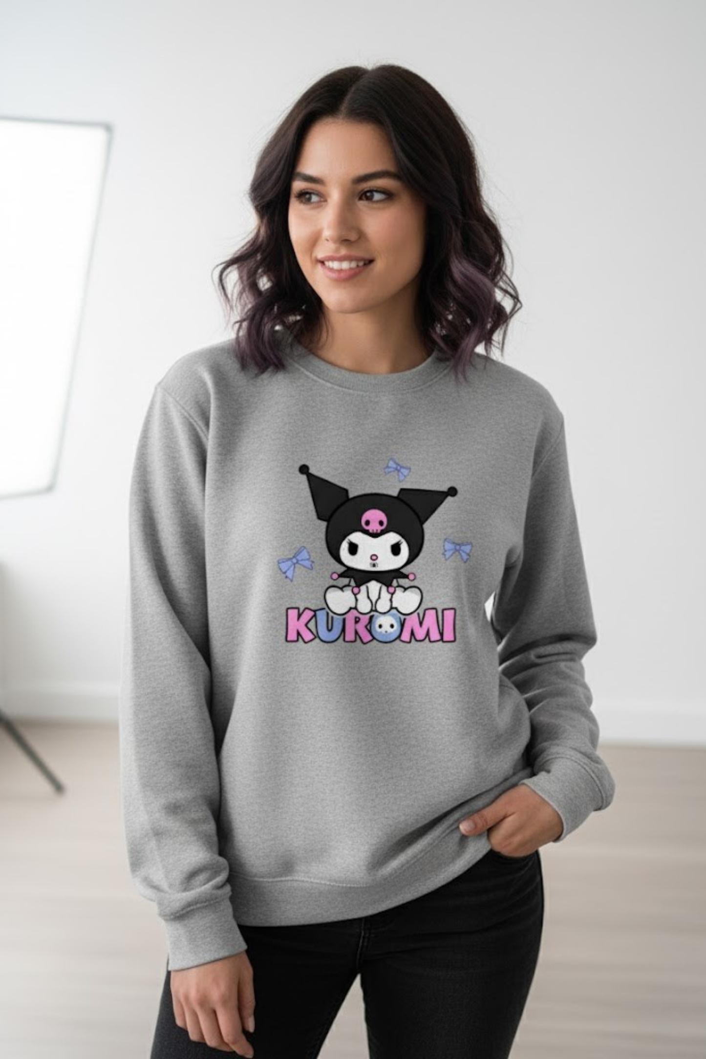 Sweetly Subversive: Cozy Kuromi Bows Graphic Sweatshirt