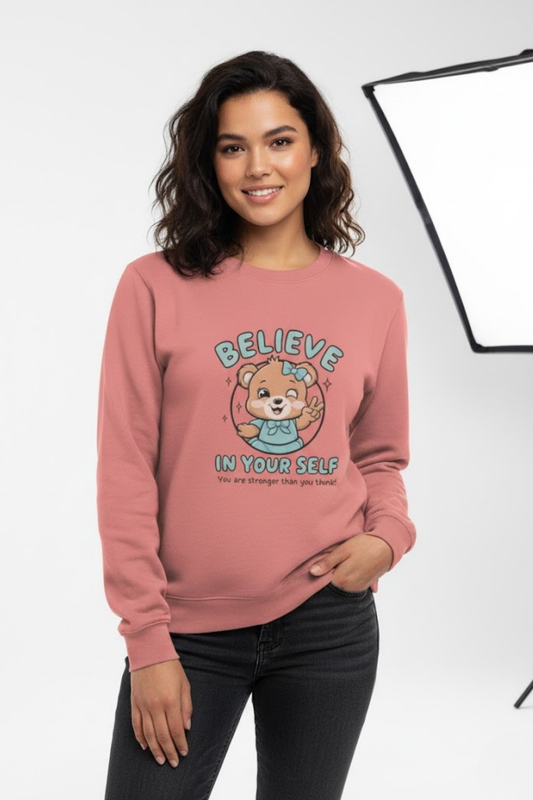 Believe in Yourself" Empowering Bear Crewneck Sweatshirt