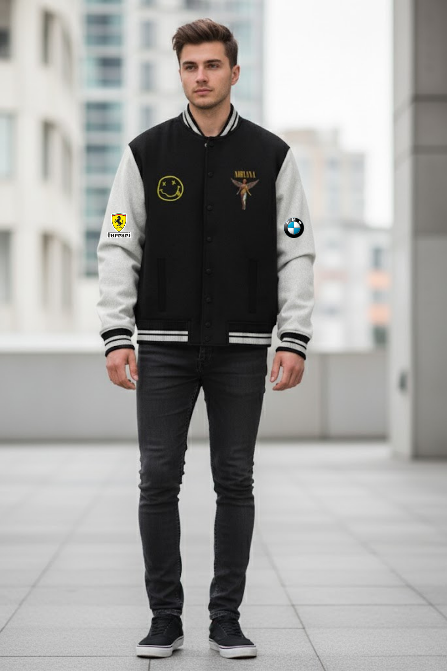 Retro Throwback Varsity Jacket - Nirvana, Ferrari, BMW Edition