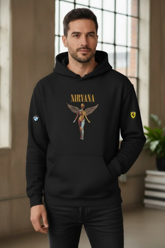 Iconic Nirvana In Utero Black Hoodie with Motorsport Patches