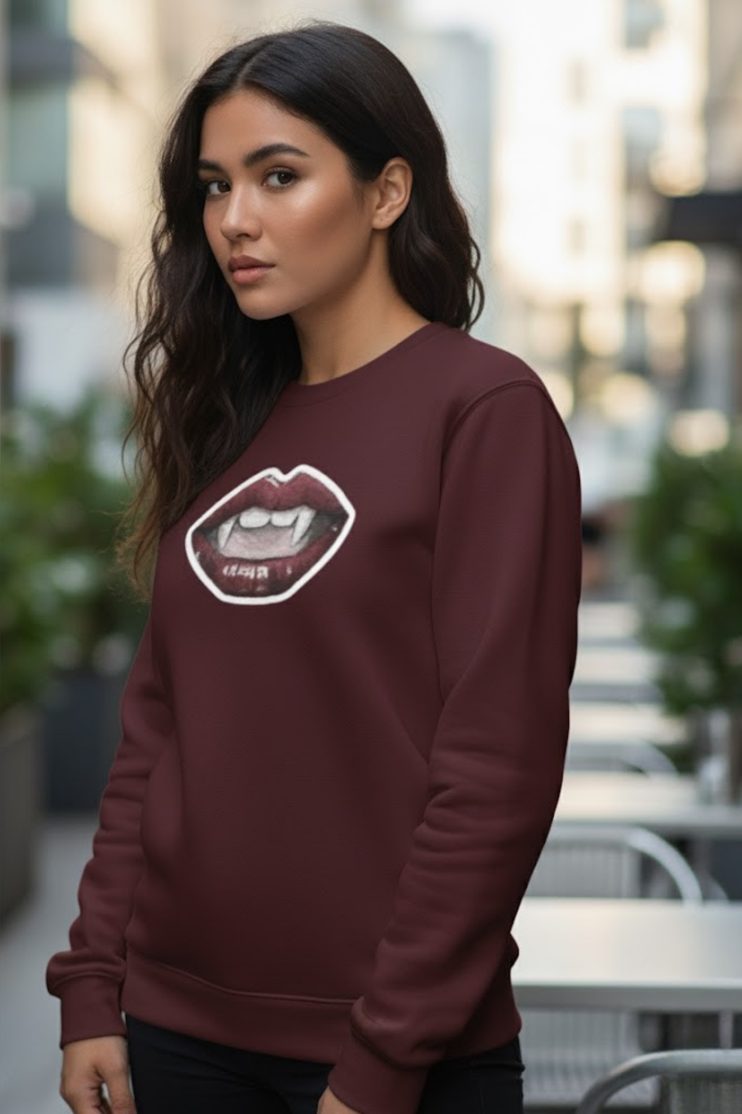 Gothic Fangs & Bats Crewneck: The "Vampires Will Never Hurt You