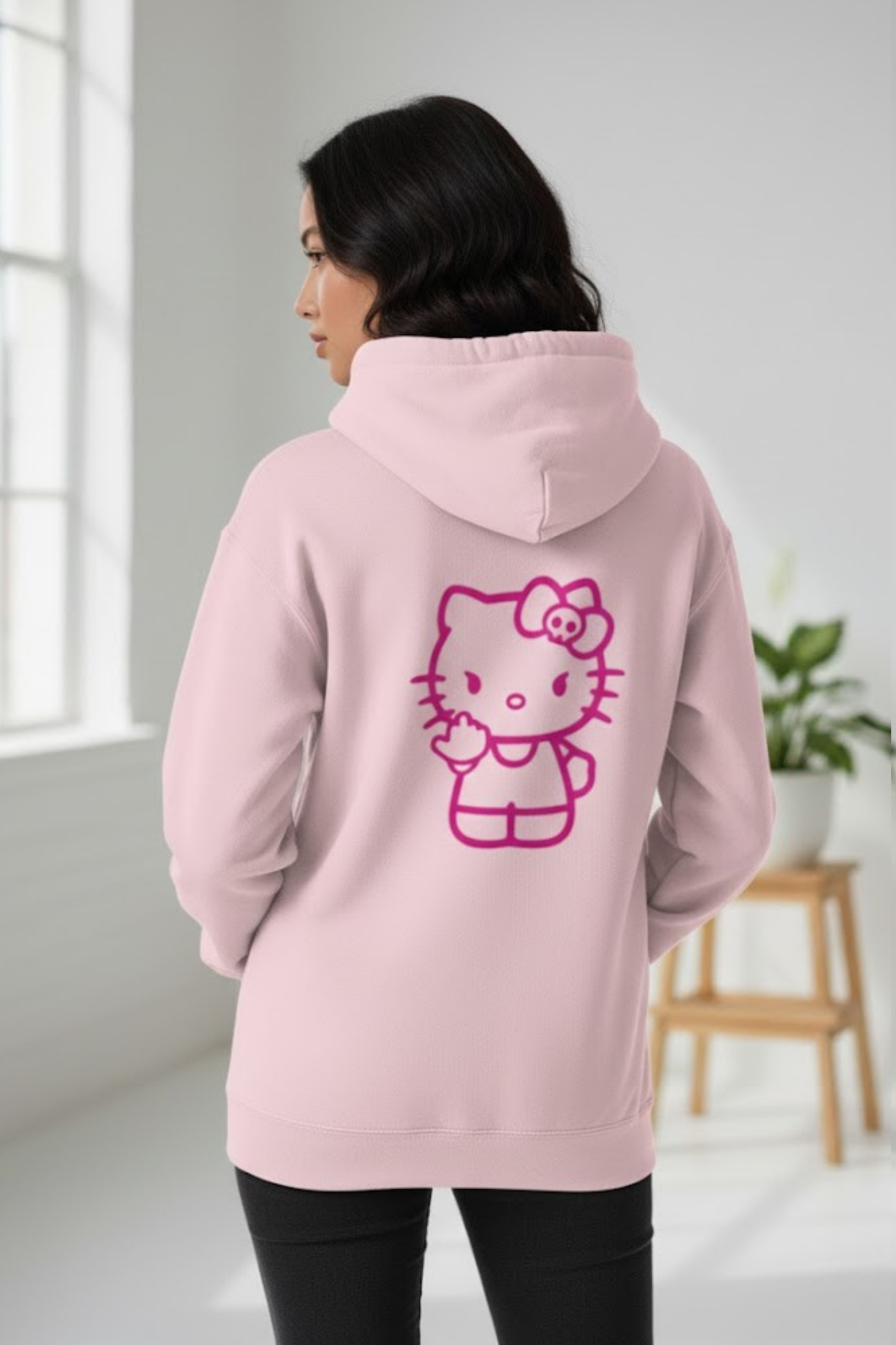 Barbiecore Meets Punk: Pink Glitter Logo & Edgy Kitty Hoodie