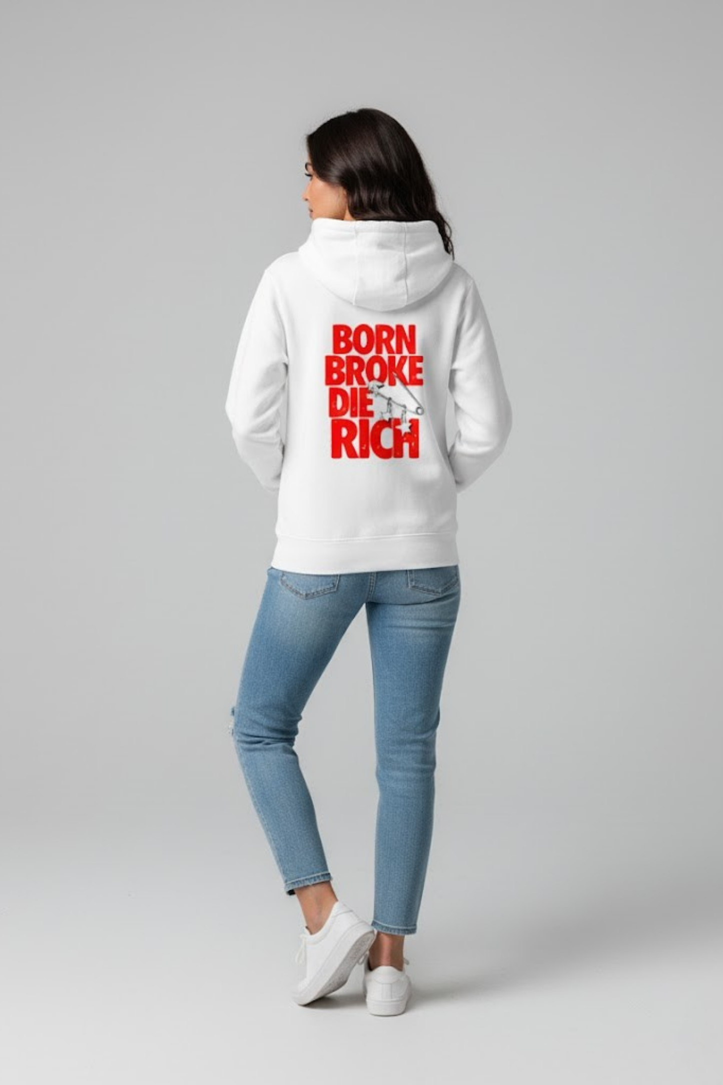 Born Broke Die Rich" Statement Zip-Up Hoodie