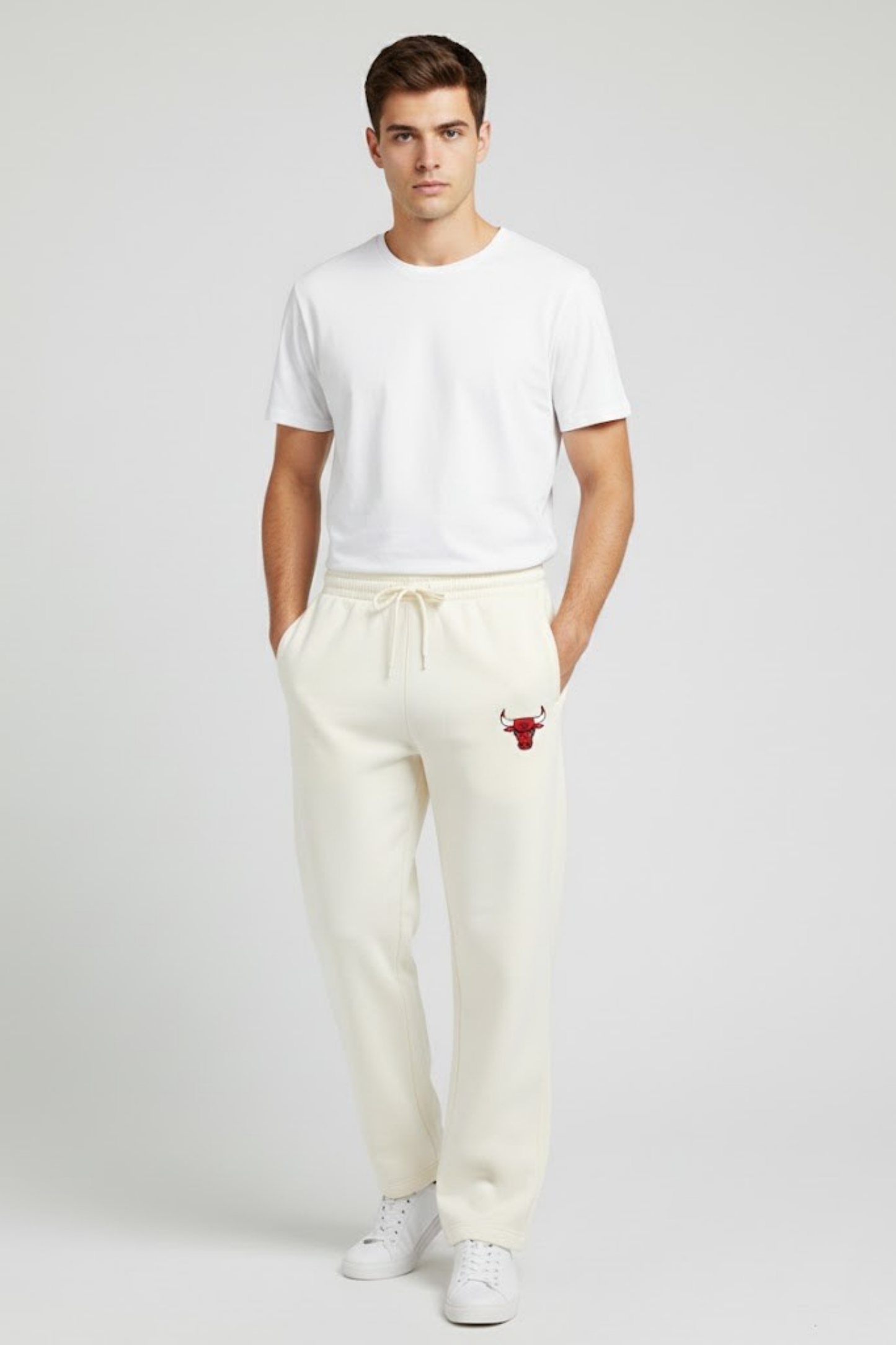 NBA Bulls Ecru Wide-Leg Lounge Sweatpants