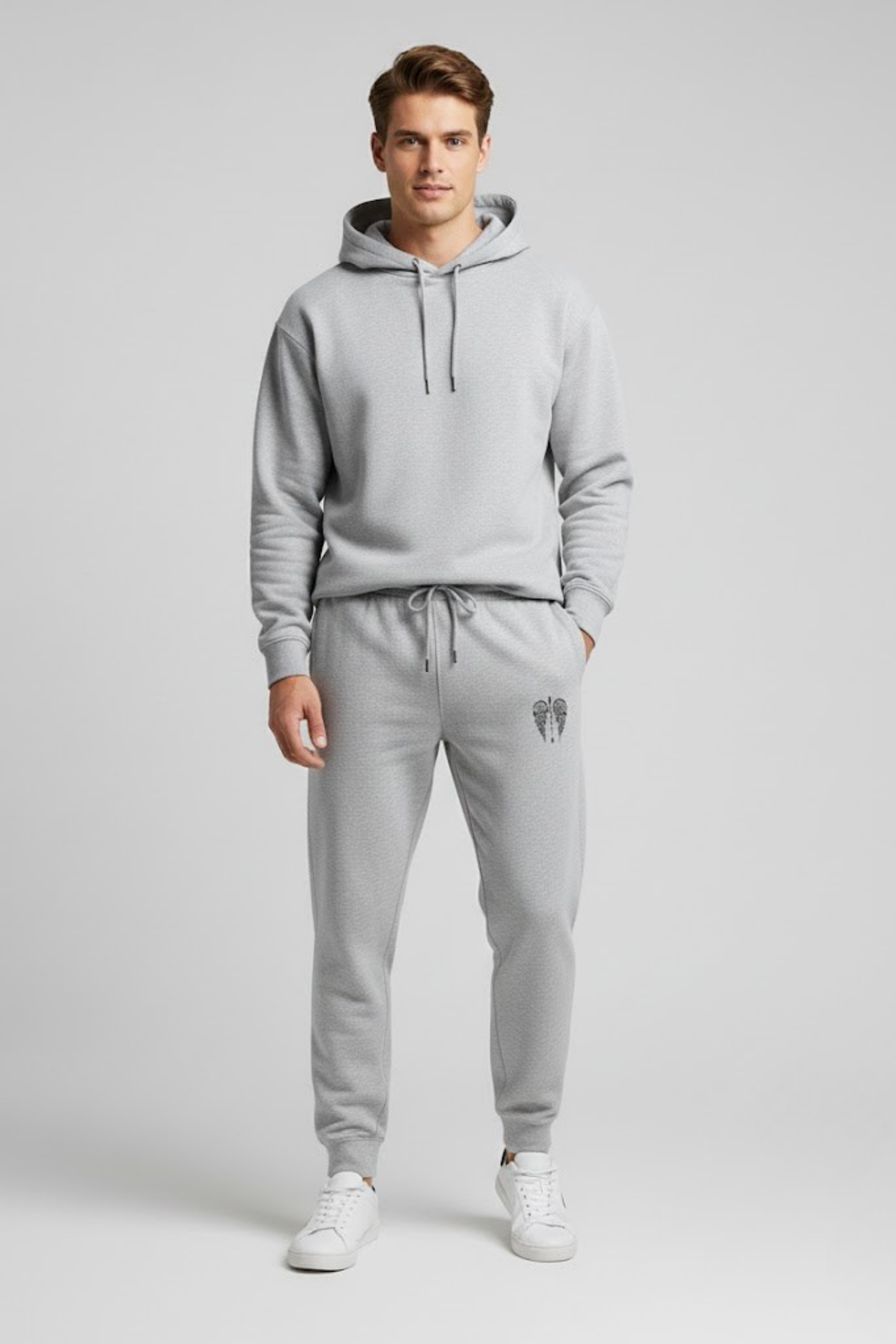 Unisex Heather Grey Tapered Joggers with Intricate Wing Graphic