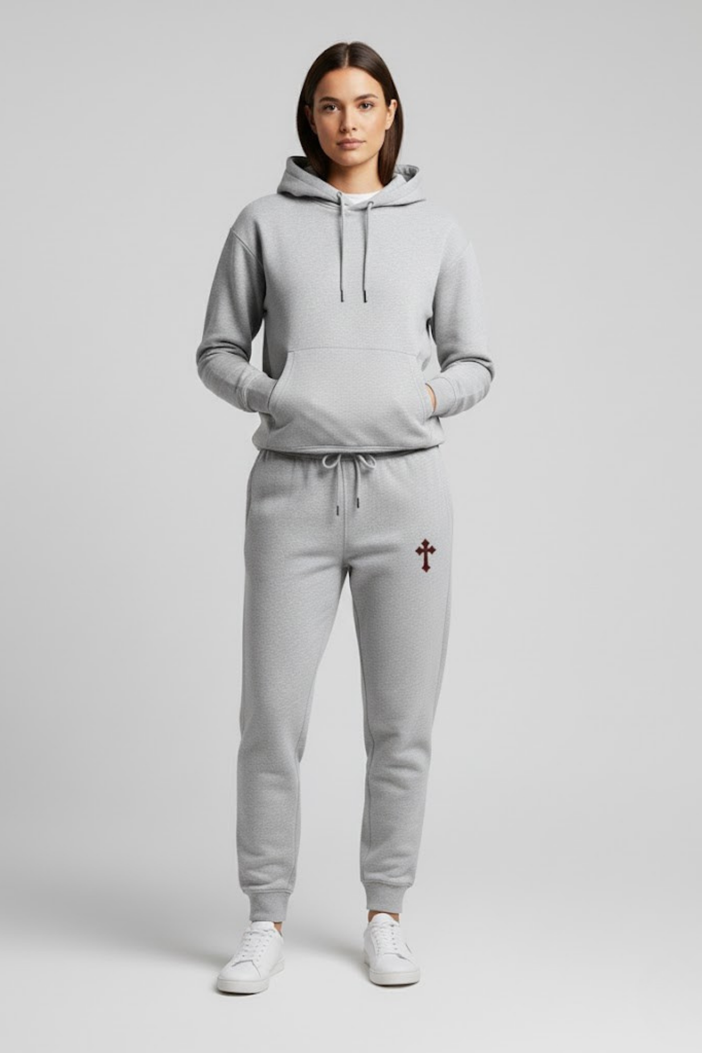 Unisex Heather Grey Tapered Joggers with Gothic Cross Graphic