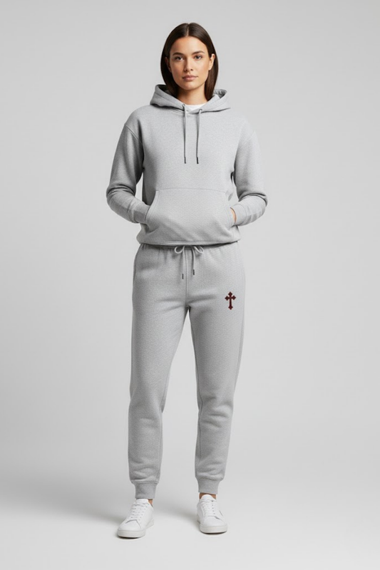 Unisex Heather Grey Tapered Joggers with Gothic Cross Graphic