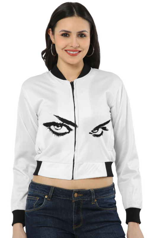 Intense Gaze Cropped Bomber Jacket