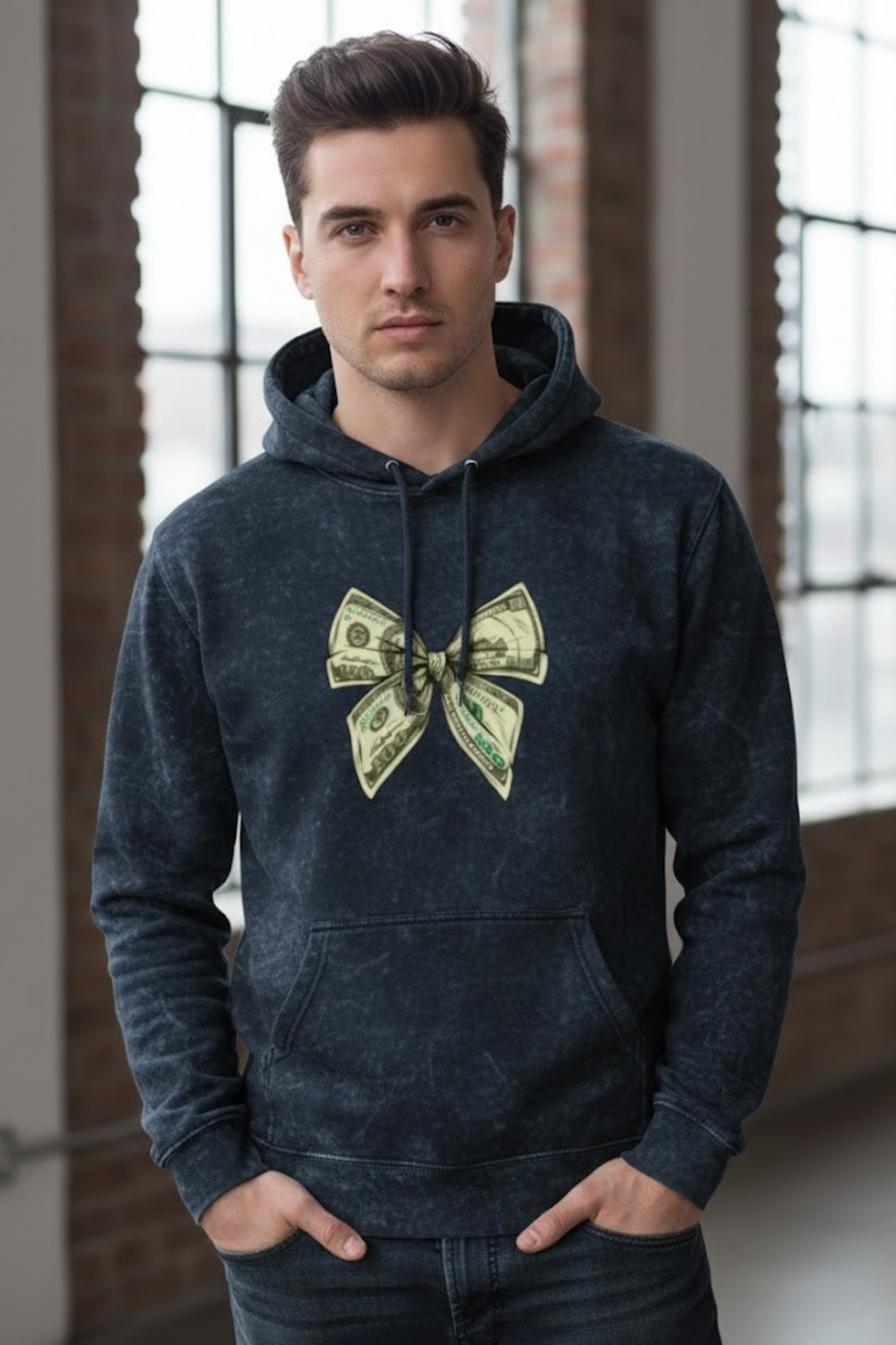 The "Secure the Bag" Money Bear Hoodie Acid Washed Hoodie