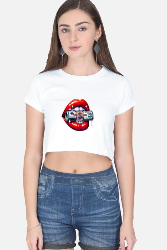 Money Talk Lip Graphic Crop Top