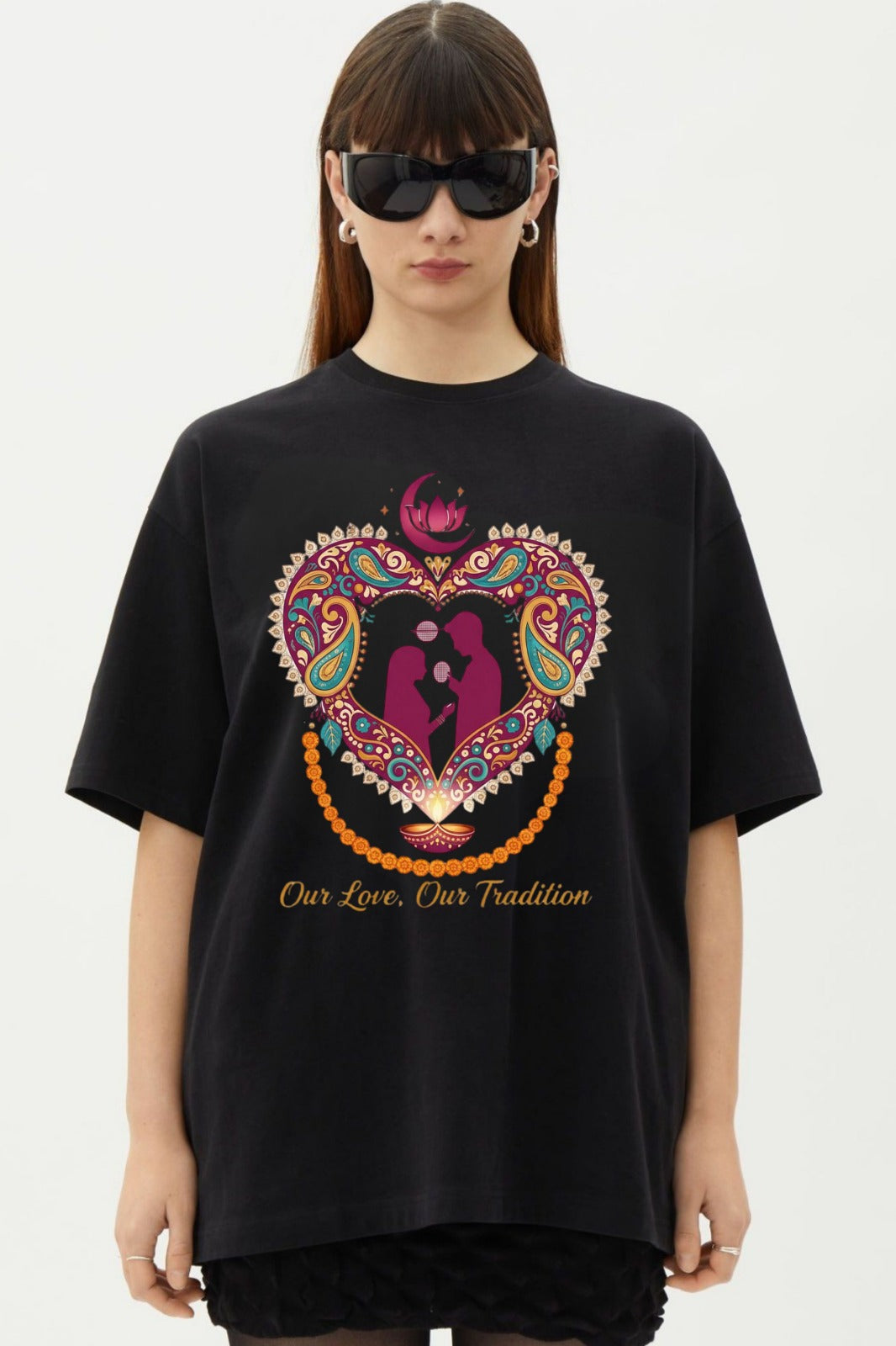Vibrant Paisley Heart 'Our Tradition' Oversized Tee