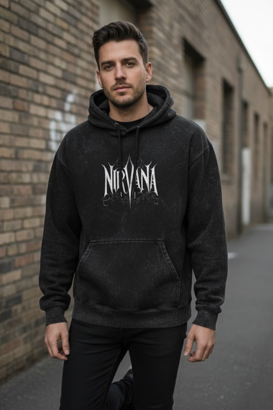 Nirvana Gothic Font Logo Acid Wash Hoodie
