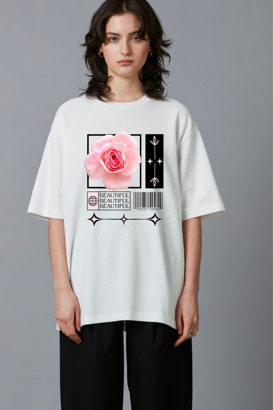 Oversized Rose & Barcode Graphic Tee