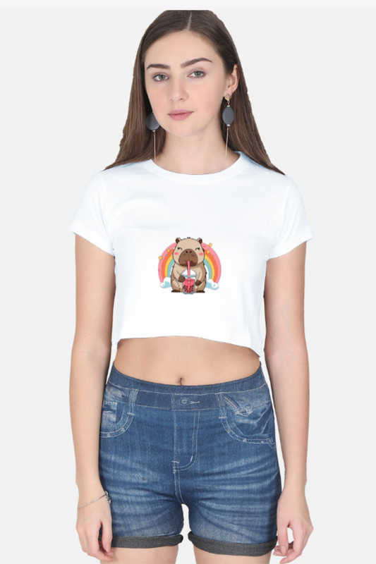 Boba Bear Rainbow Crop Tee