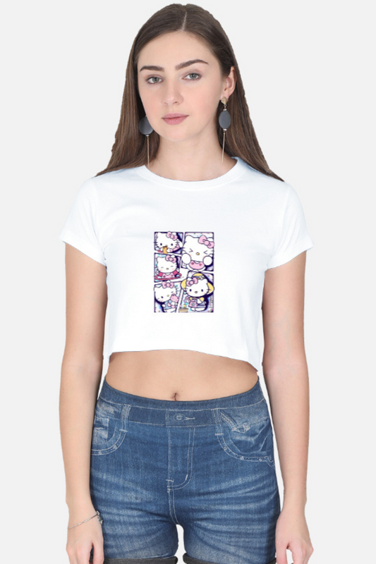 Kawaii Kitty Panels Crop Tee