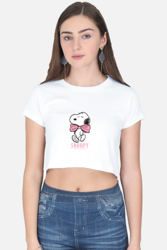 Snoopy "Best Dressed" Pink Bow Cropped Graphic Tee