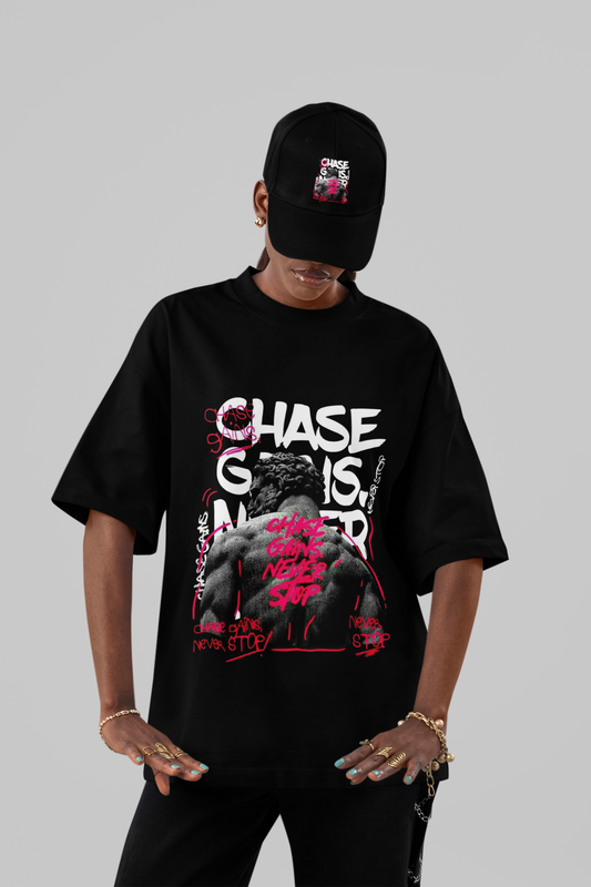 Alaseee “Chase Gains, Never Stop” Oversized Tee – Gym Edition
