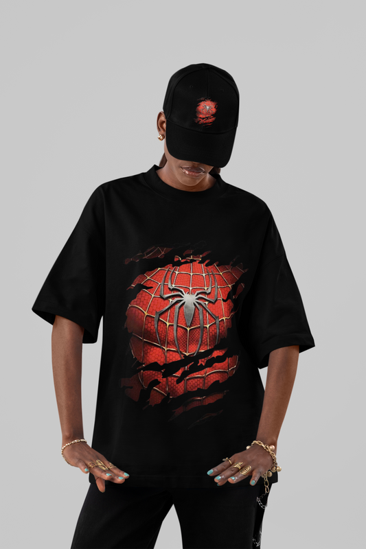 Spider Emblem Ripped Graphic Oversized Tee