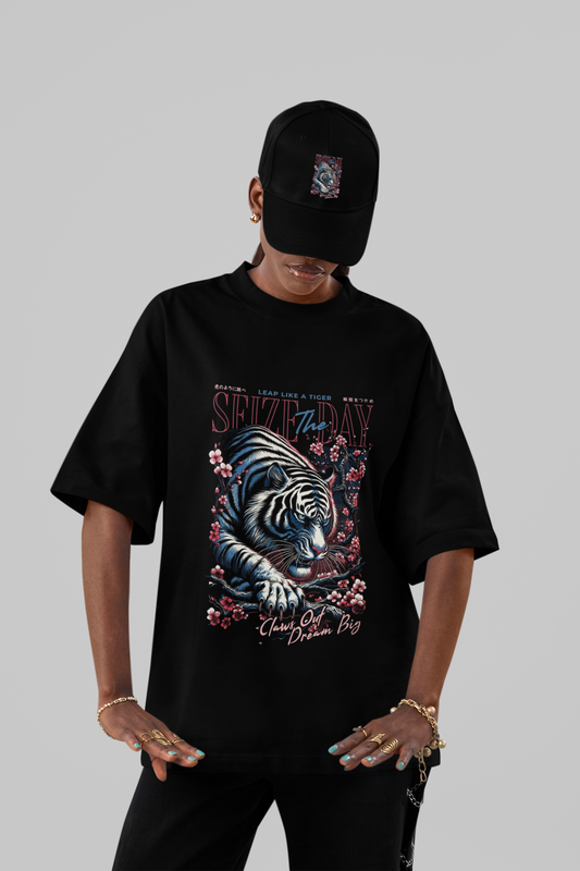 Seize the Day Tiger Graphic T-Shirt – Oversized Motivational Streetwear