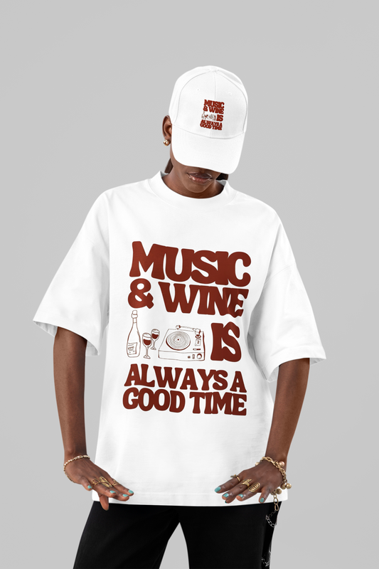 Music & Wine Retro Graphic Oversized T-Shirt