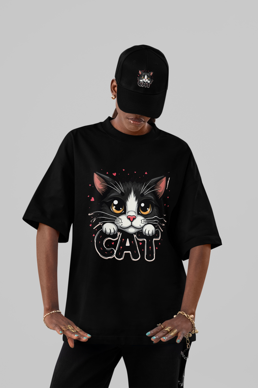 Tuxedo Cat Love: The "Peek-a-Boo Kitty" Oversized T-Shirt