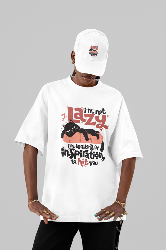 I'm Not Lazy" Funny Cat Oversized T-Shirt