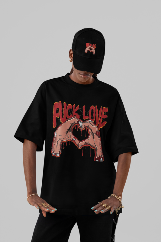 FUCK LOVE" Bleeding Heart Hands Oversized Tee