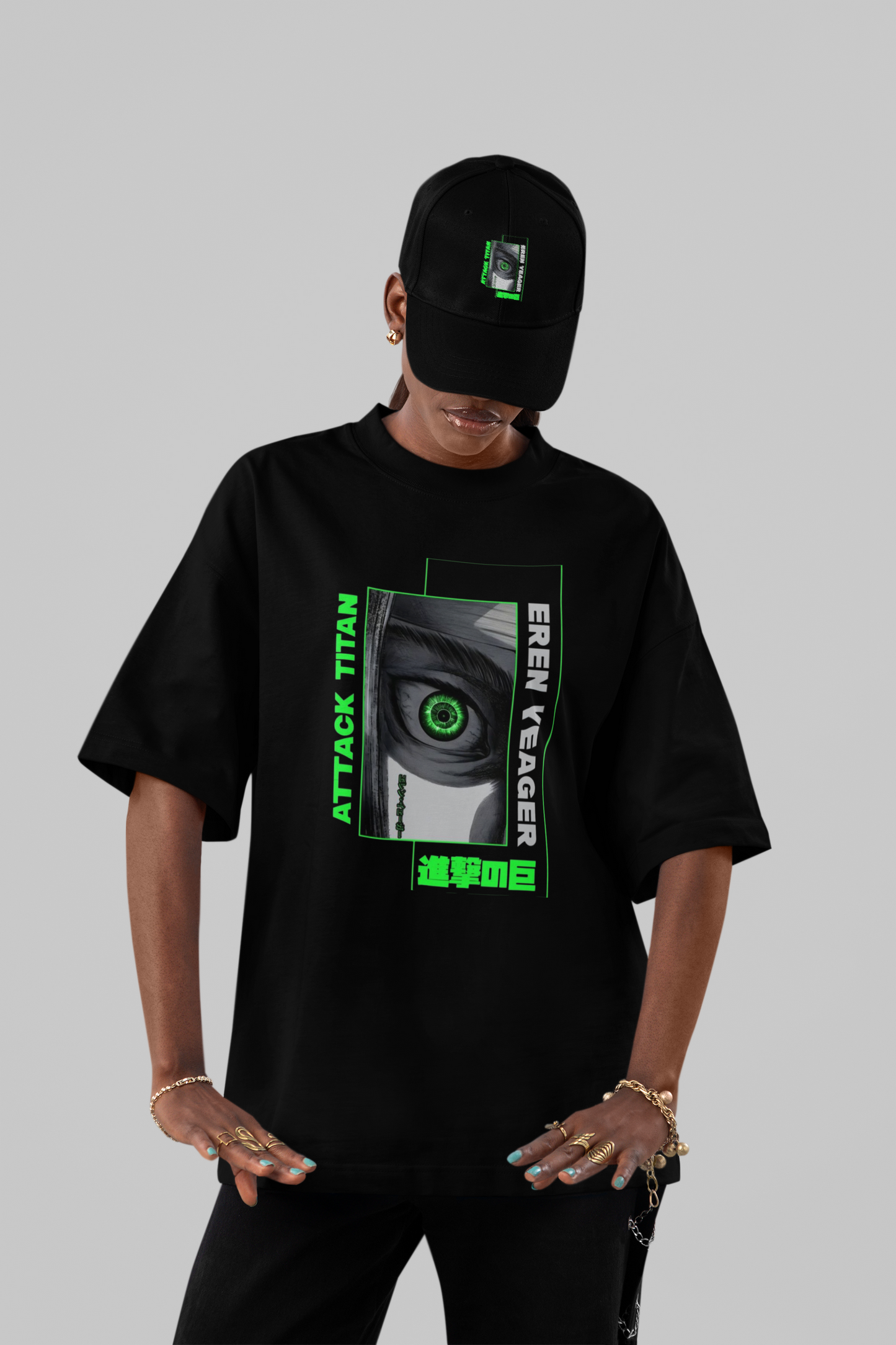 Eren Yeager "The Attack Titan" Neon Glitch Oversized T-Shirt