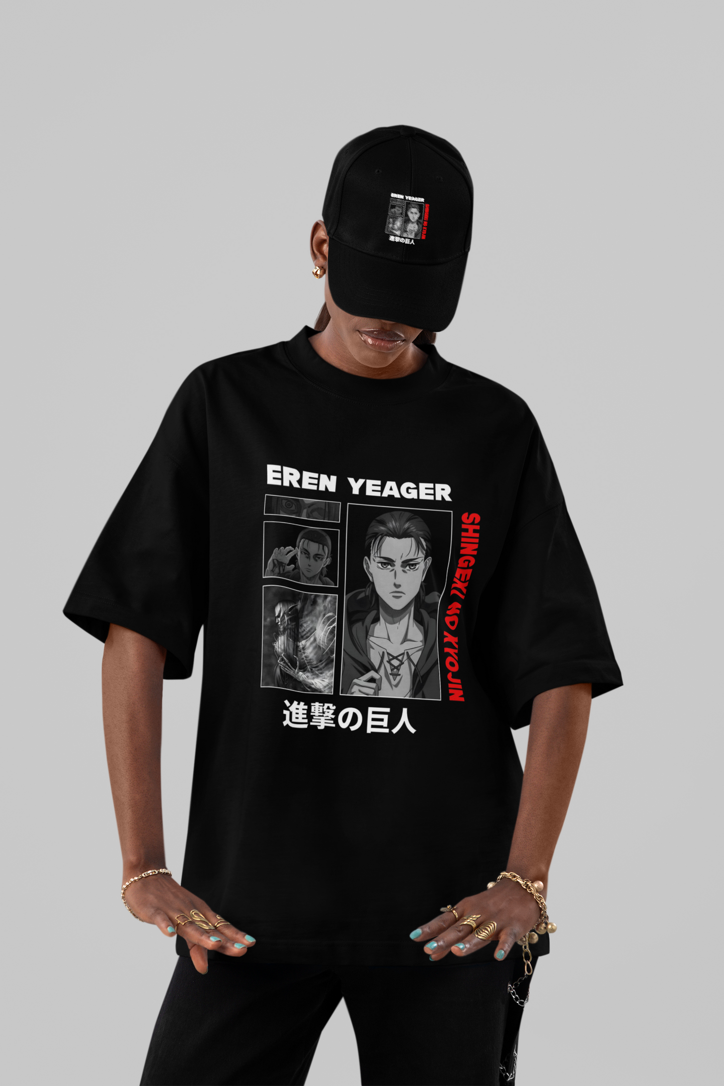 Eren Yeager Grayscale Manga Panel Oversized T-Shirt