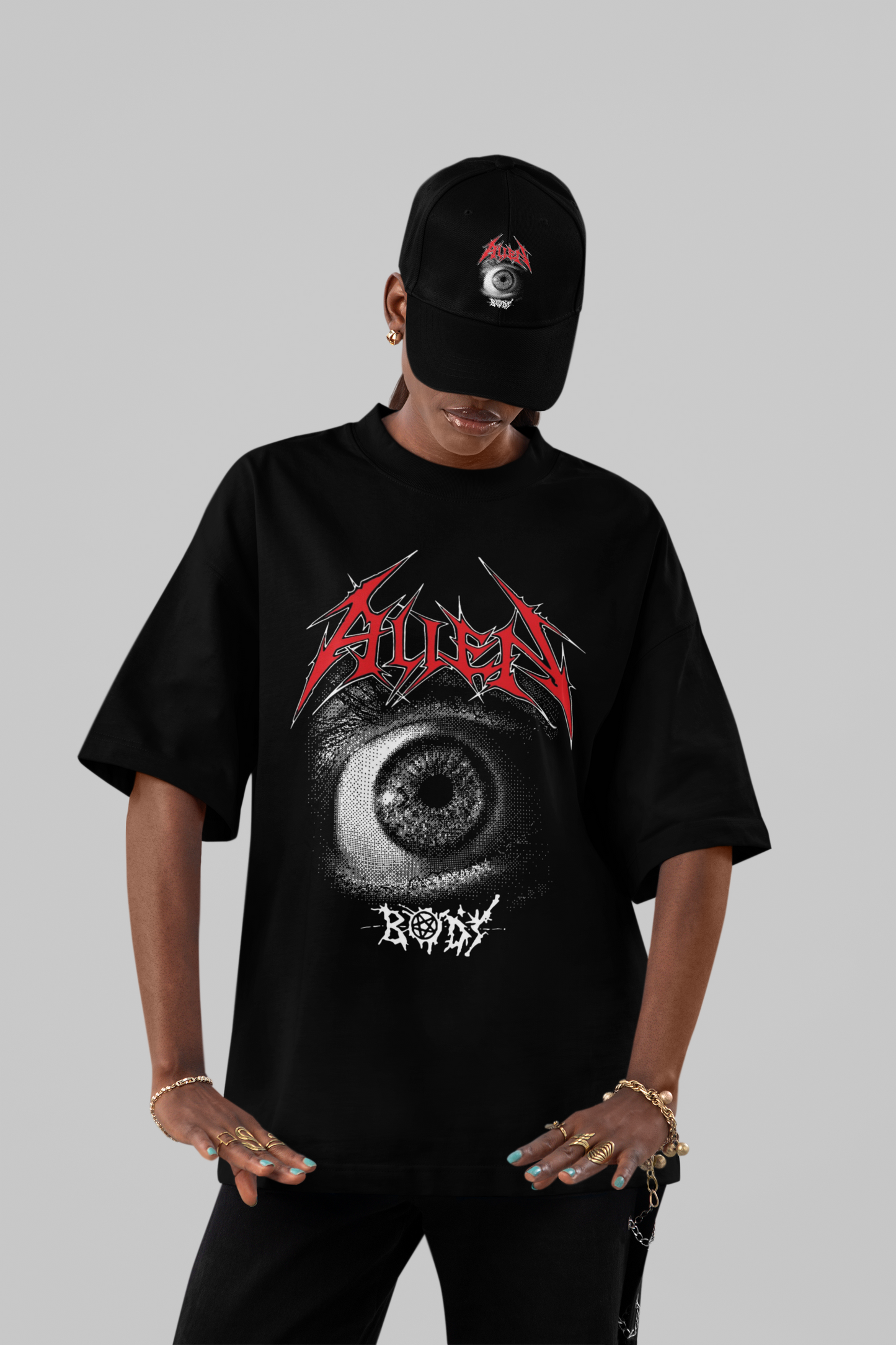 ALIEN BODY Oversized Cyber-Metal T-Shirt