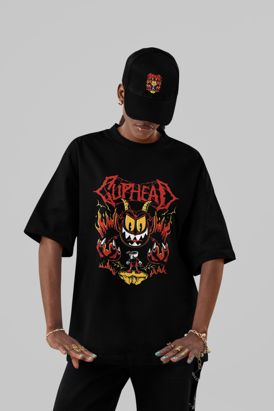 Cuphead Devil Metal Logo Oversized T-Shirt