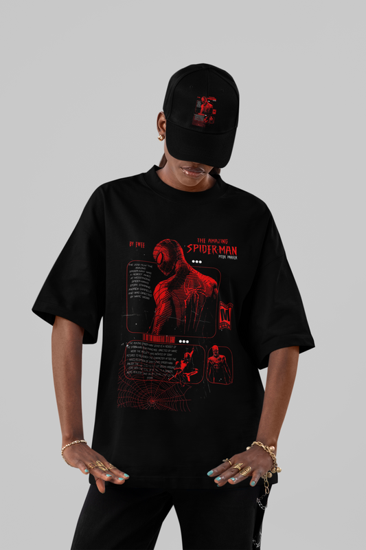 Spider-Man // 'Digital Schematic' Red-on-Black Oversized Tee