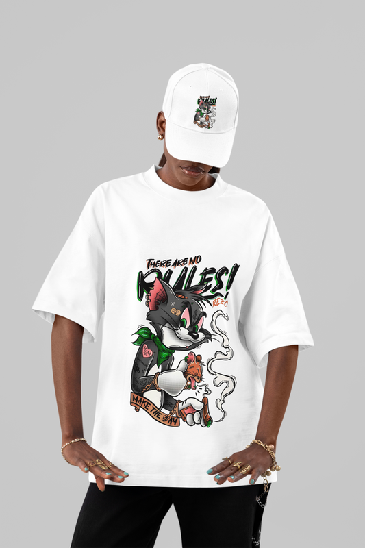 No Rules Tattoo-Style Cat & Mouse Oversized Tee