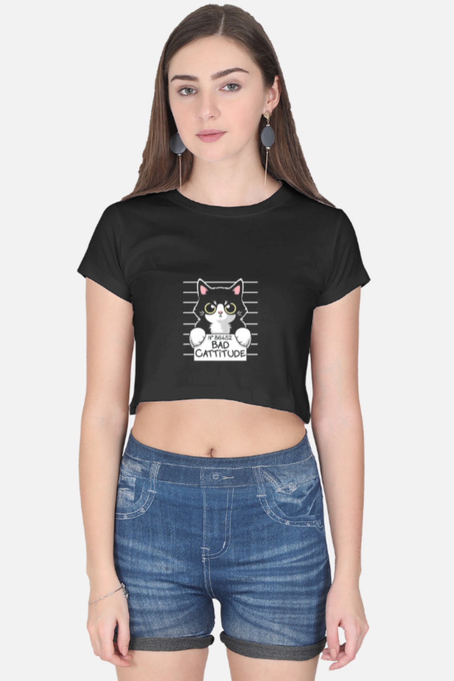 Bad Cattitude Mugshot Crop Tee