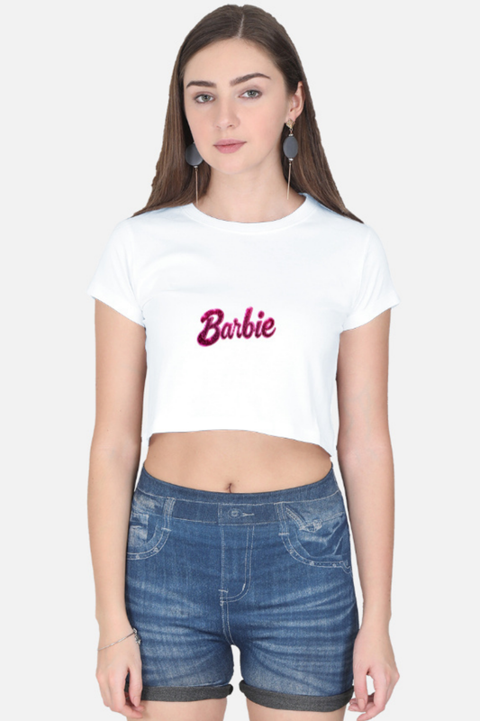 Sparkle Pink Barbie Logo Crop Top